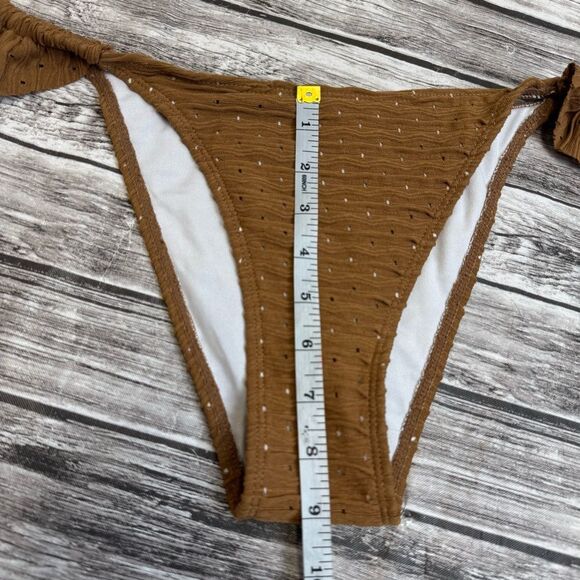 Unbranded Women's Cheeky Ruffle Bikini Bottoms Cognac Brown L LG Large Textured - Picture 8 of 8